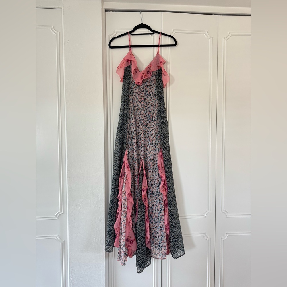 Anthropologie Pink Combo Floral Maxi Dress